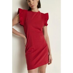 Nation Size S Rio Red Elliss 100% Cotton Smocked Sleeve Mini Dress